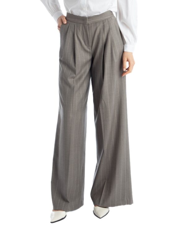 pantalone gessato a gamba ampia in lana clelia