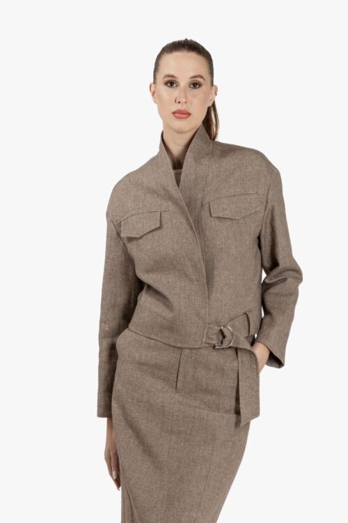 CROCK SHORT SINGLE-BREASTED LINEN AND WOOL BLEND JACKET
