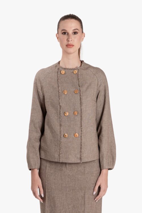 NINA DOUBLE-BREASTED LINEN AND WOOL BLEND JACKET