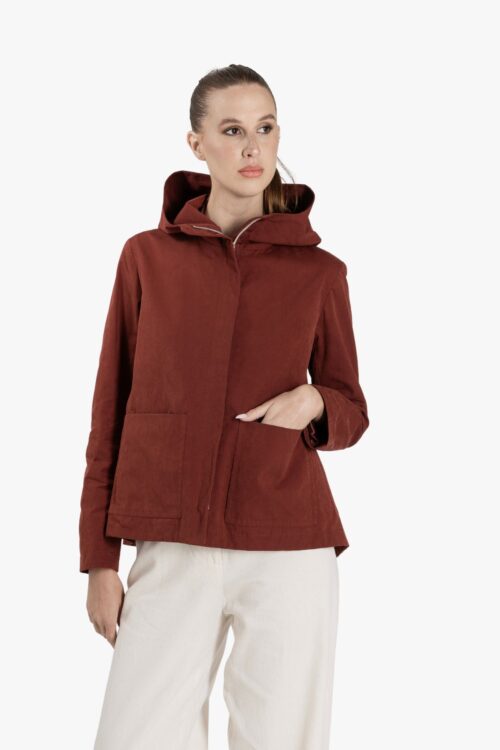 TRENCH PEACH IN TESSUTO TECNICO IDROREPELLENTE CON CAPPUCCIO