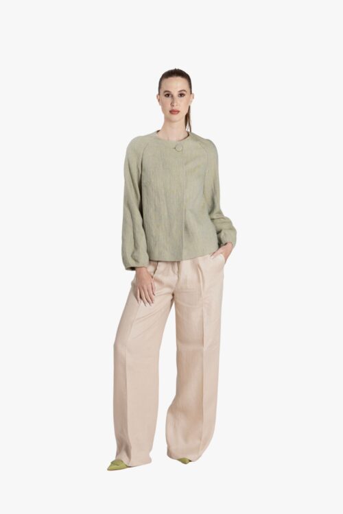 DENNIS SHORT LINEN AND WOOL BLEND CABAN COAT
