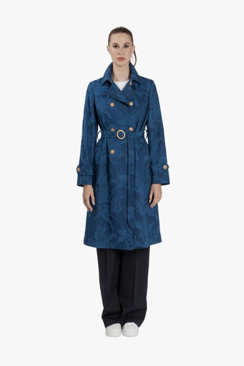 BAMBOO DOUBLE-BREASTED COTTON DENIM TRENCH COAT